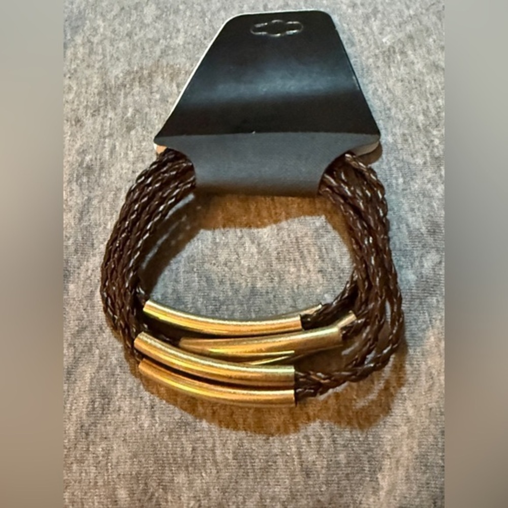 Brown Braided Bracelet with Gold Accents NWT